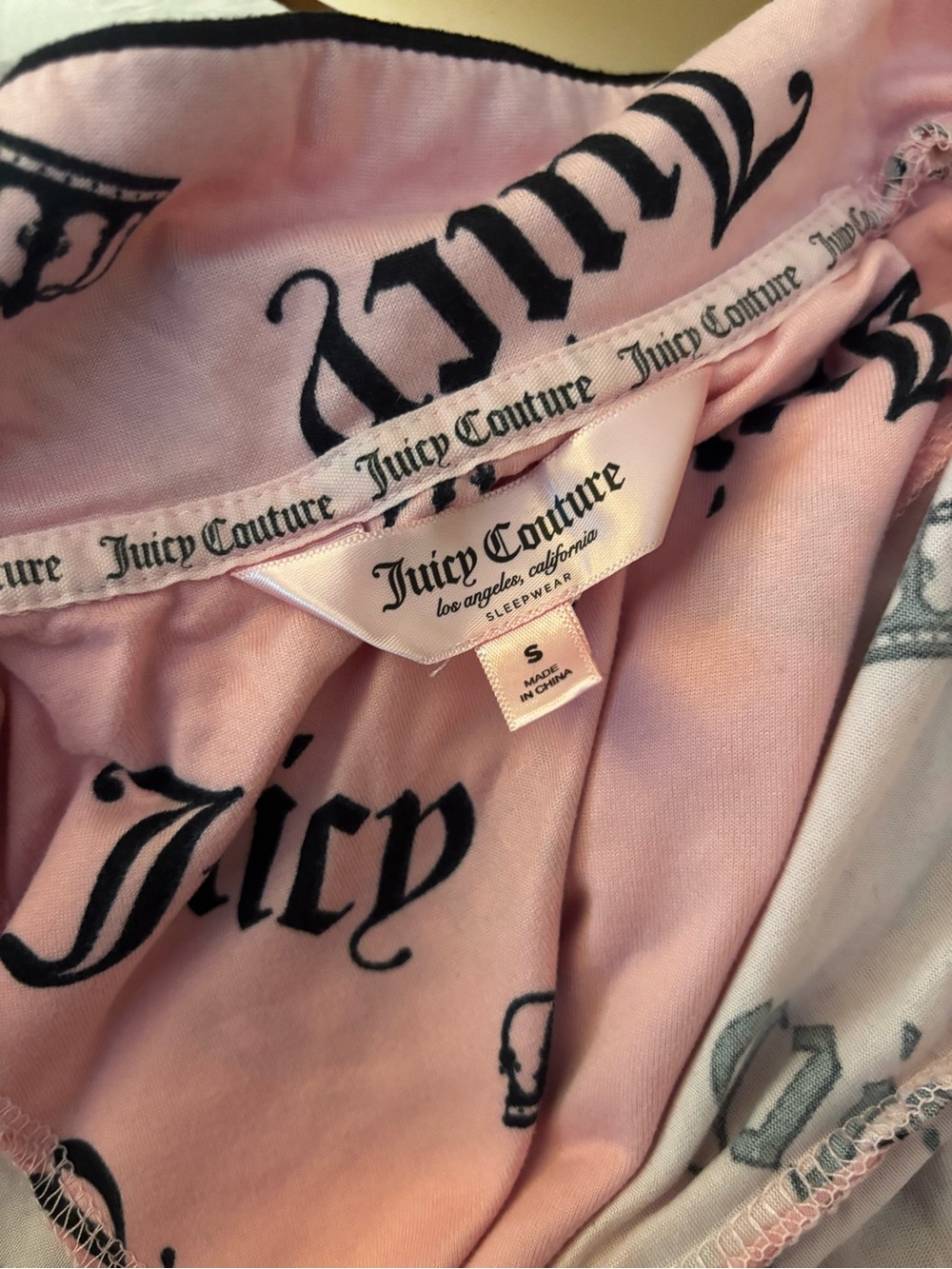 Juicy Couture Pink Sleepwear Top with Black Logo Print and Matching Pants